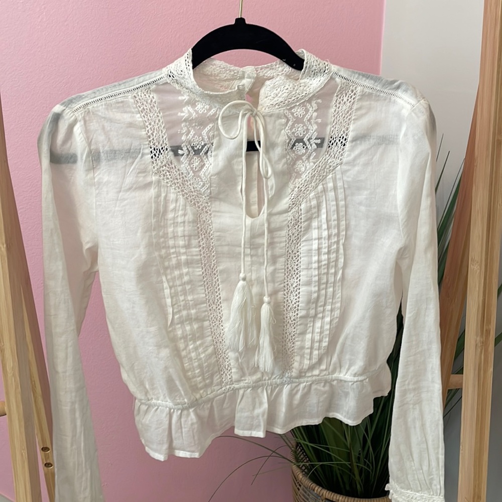Women’s Lace Blouse Long Sleeve Chelsea & Violet Ruffle Neck and Ruffle Sleeve